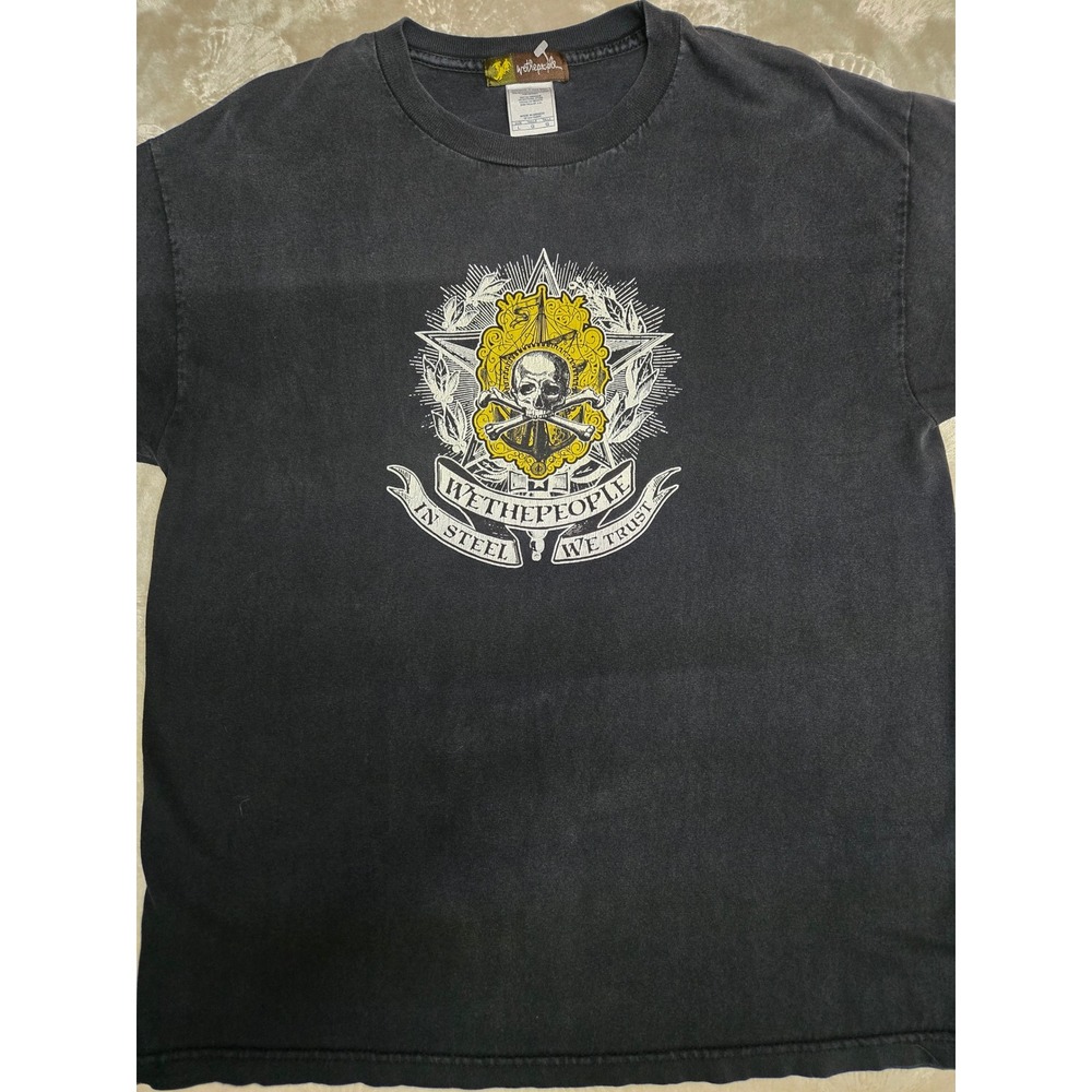Vintage WeThePeople In Steel We Trust Skull Graphic T-Shirt Black Large